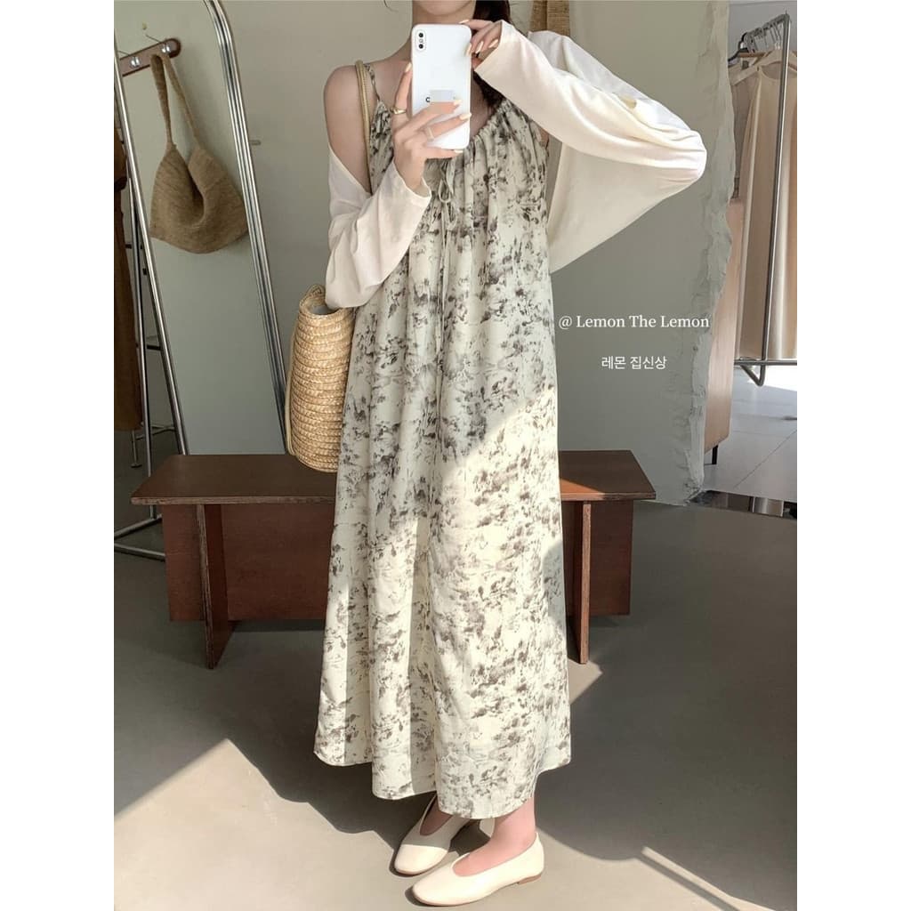 Vestido Feng Shui moda infantil vestido estilingue verão outono comprimento médio retrô pintura a tinta chinesa mulheres