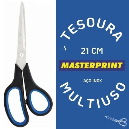Tesoura Multiuso Grande Aço Inox 21cm Cabo Preto Masterprint