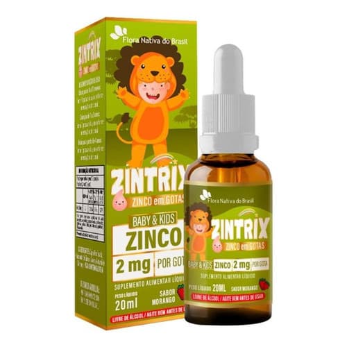 Zintrix Zinco Infantil Em Gotas 20ml Flora Nativa Sabor Morango