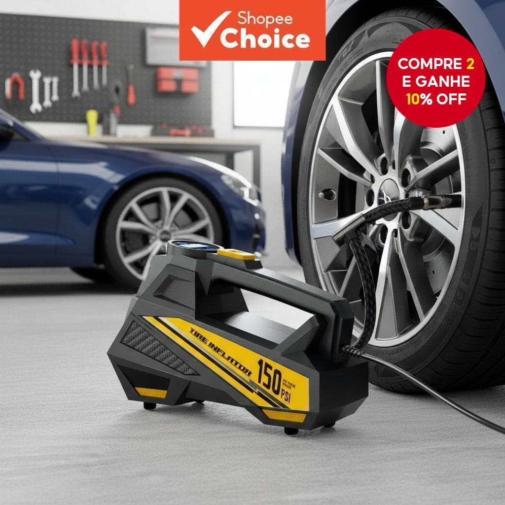  Compressor de Ar para Pneus Digital com Luz LED, DC 12V