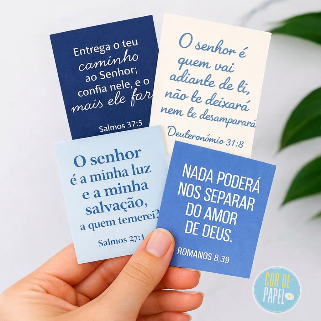 Kit Mini Cartões Tons de Azul Frases Motivacionais 5x5cm