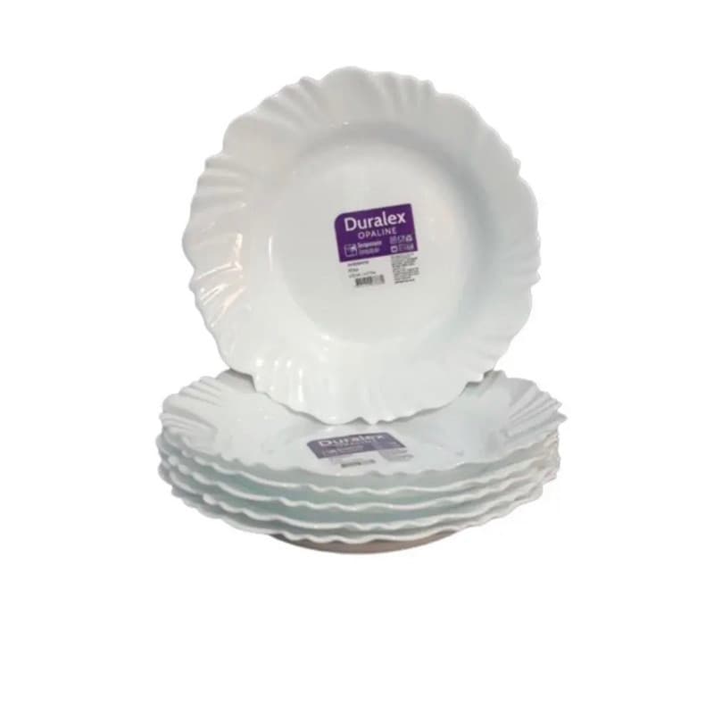 Conjunto 06 Pratos Fundo Branco Duralex Opaline Vidro Pétala Nadir Almoço /Janta