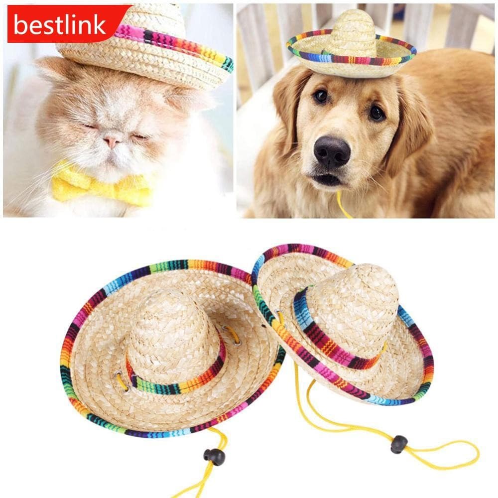BESTLINK Estilo Mexicano Suprimentos Para Animais De Estimação Mini Cães Chapéu De Palha Sol Festa Na Praia Chapéus Gato