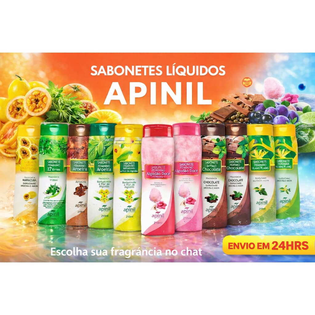 KIT 12 Sabonete Íntimo Feminino 210ml APINIL -  Fragrâncias Refrescante