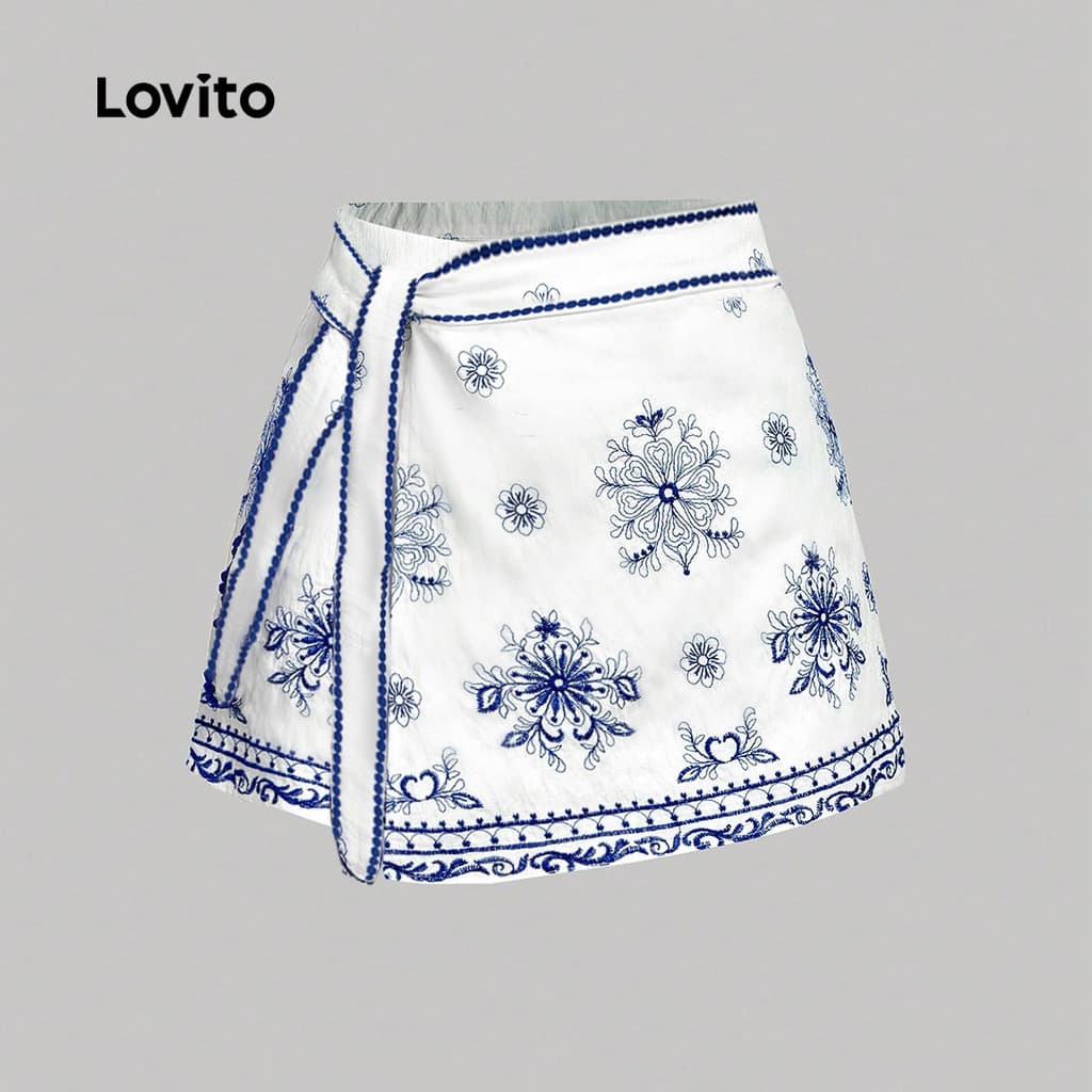 Lovito Shorts de Boho com Flores e Cadarço Shorts de Primavera/verão para Mulheres L150ED175
