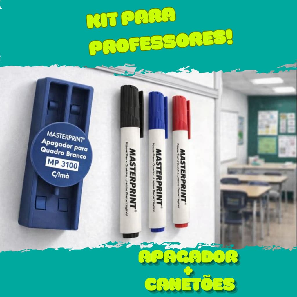 Combo! Caneta De Quadro Branco 2 Pincel Marcadores + Apagador Magnético Com Imã Cores De Sua Preferência.