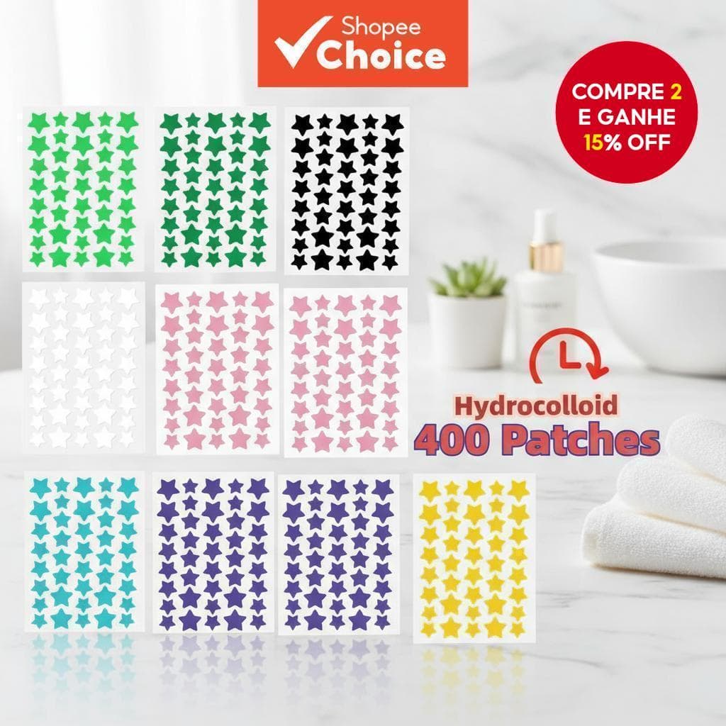  400 Peças de Adesivos de Hidrocoloide para Rosto, Adesivos para Espinhas, Cobre Espinhas e Manchas, Todos os Tipos de
