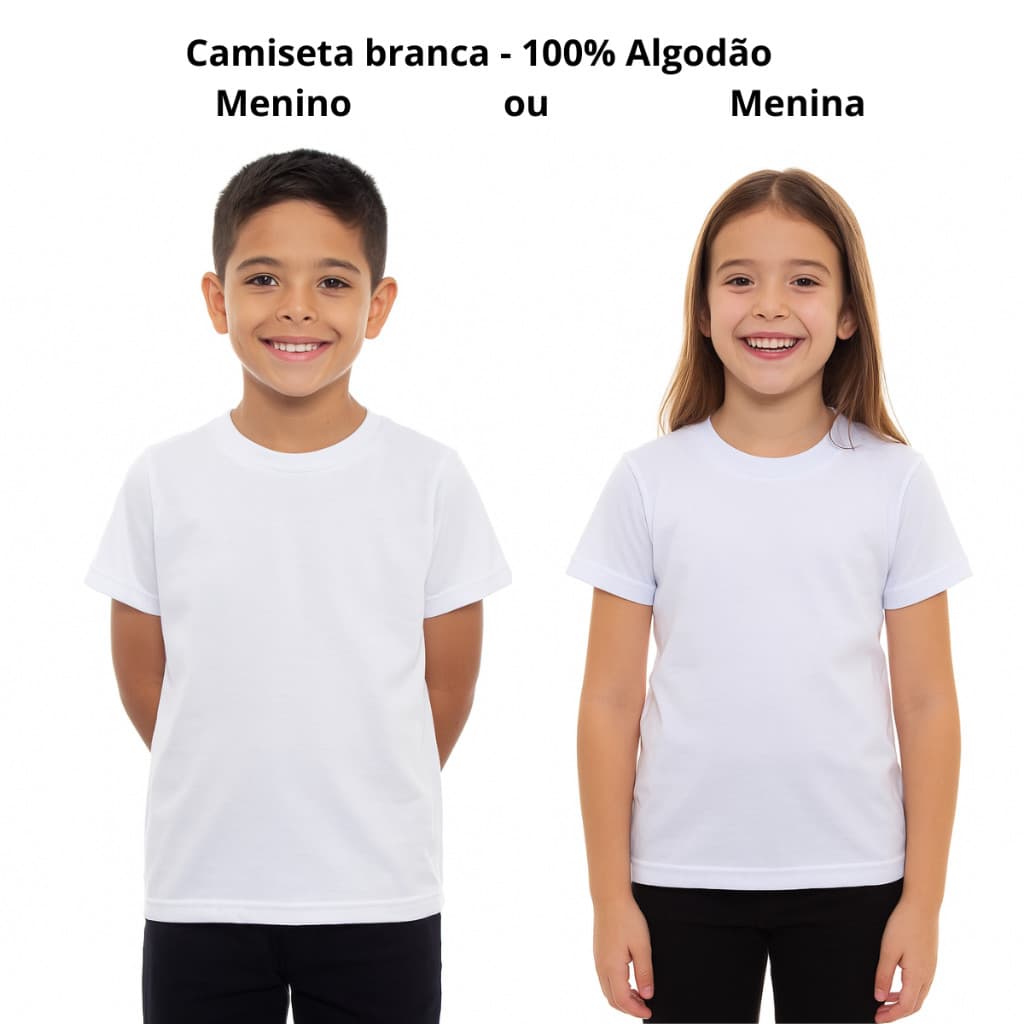 Camiseta Escolar Infantil Branca Básica Menino Menina Lisa  Infantil 100%algodão  - 2 ao 16