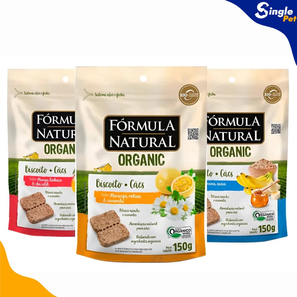 Kit Biscoitos Organic para Cães Fórmula Natural Sabor Banana, Maracujá e Manga - Petisco Saudável