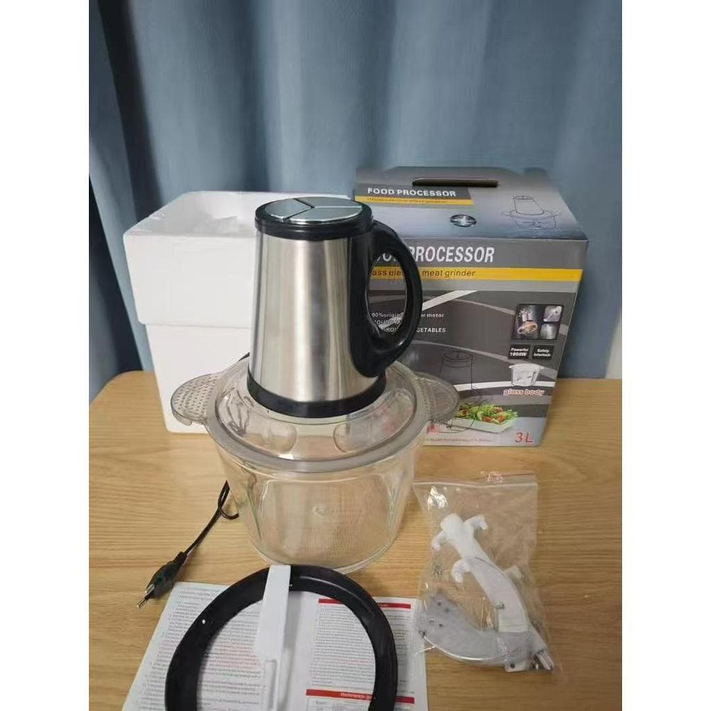 (Vidro) 3 Litros Picador Triturador De Alimentos Carne Mixer Elétrica Processador Cozinha Envio Imediato