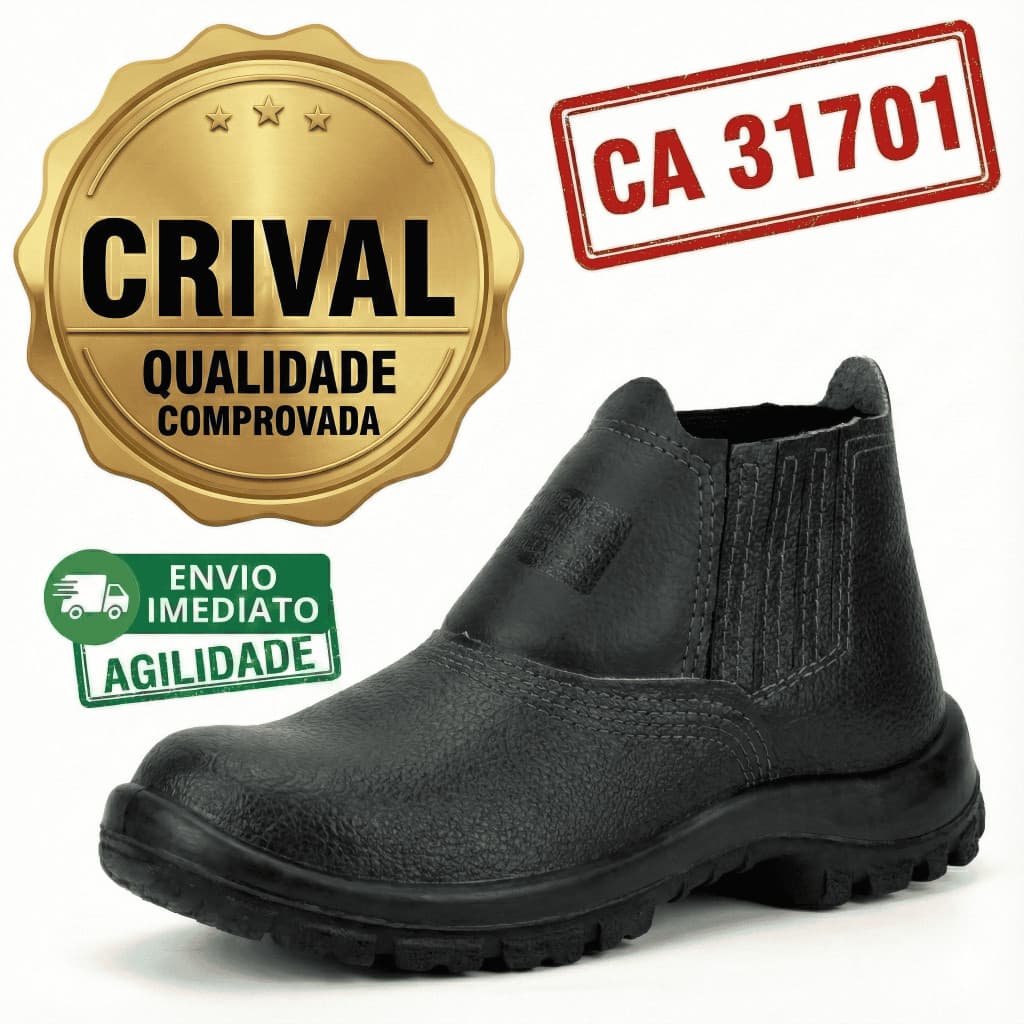Botina Crival Bota Segurança Epi Elástico Leve Confortável em Couro COM CA RESISTENTE