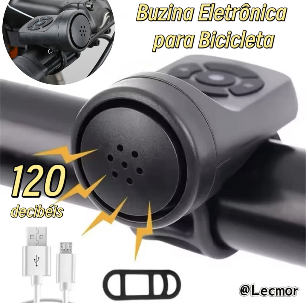 Buzina Eletrônica para Bicicleta Recarregável USB | Mini Alto-Falante para Guidão com Suporte | Som Alto para Bike