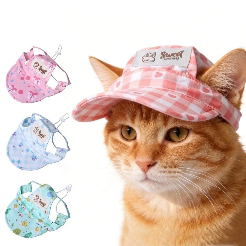 Moda Ajustável Gato Protetor Solar Chapéu Com Buracos De Orelha Xadrez Impressão Pet De Sol Confortável Colorido Cão Vis