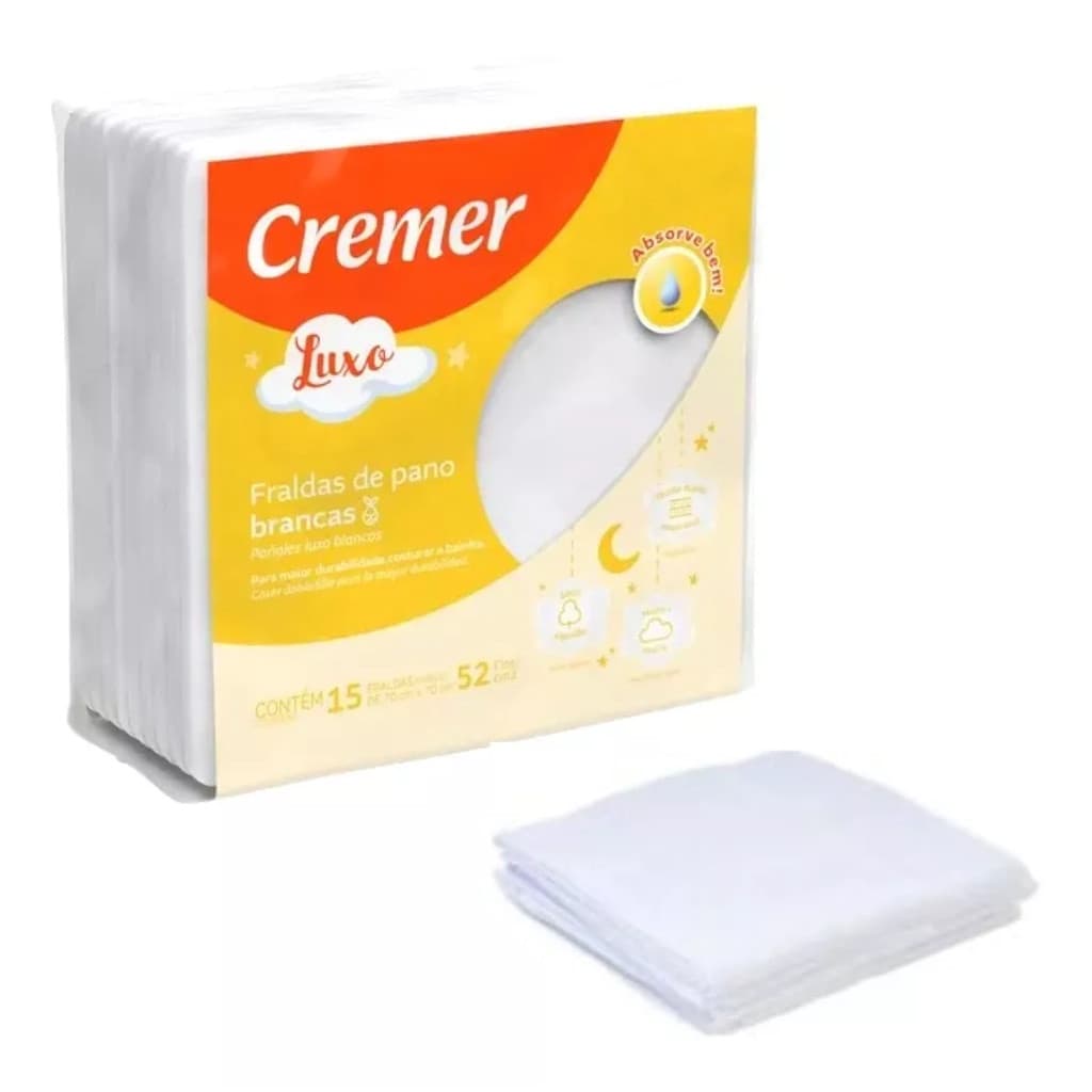 Fralda Cremer Luxo Branca C/15 Unidades 70x70 Cm