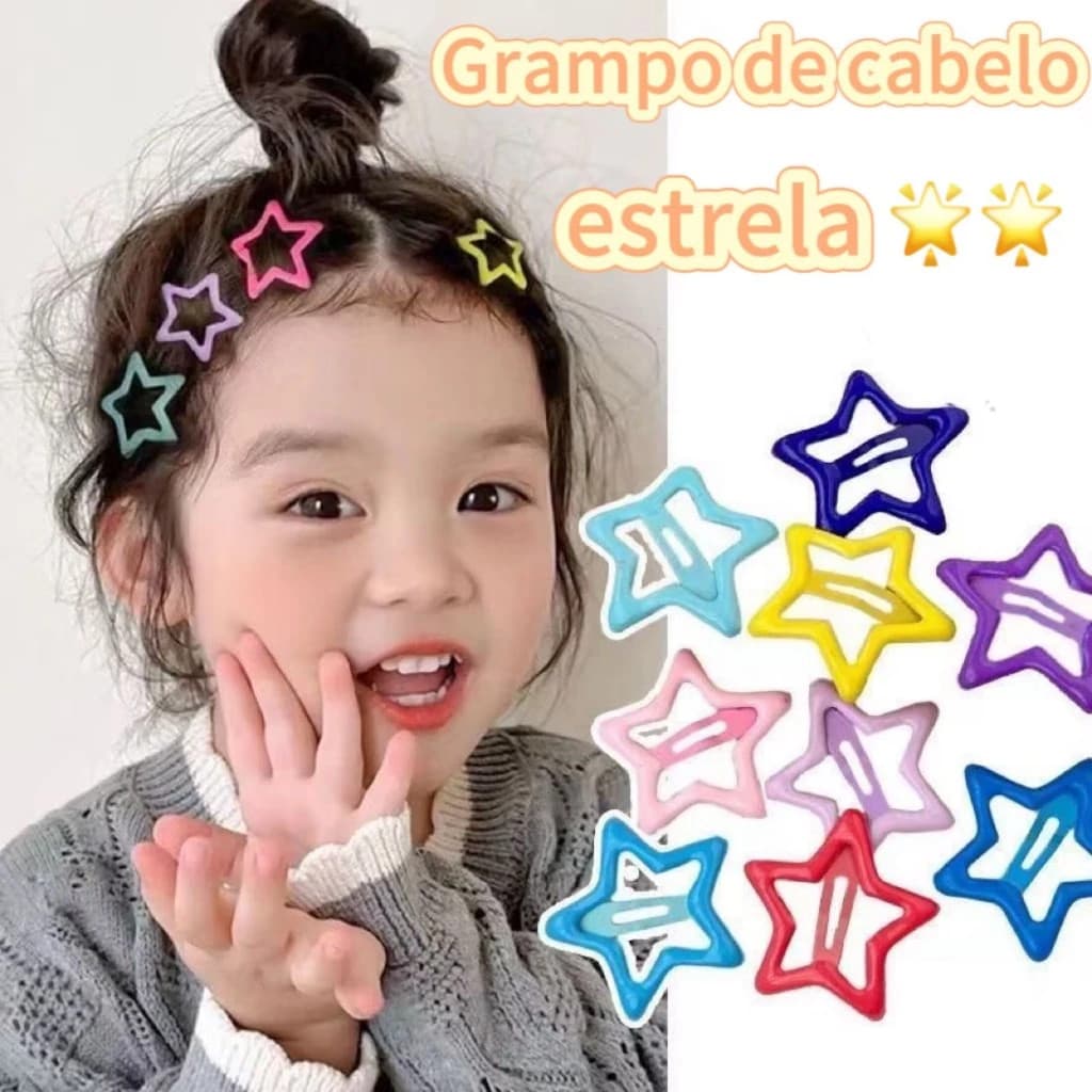 Kit 50/100/150 presilia de Cabelo Infantil Estrela Garotas Pentagrama Grampo Bebê Acessórios