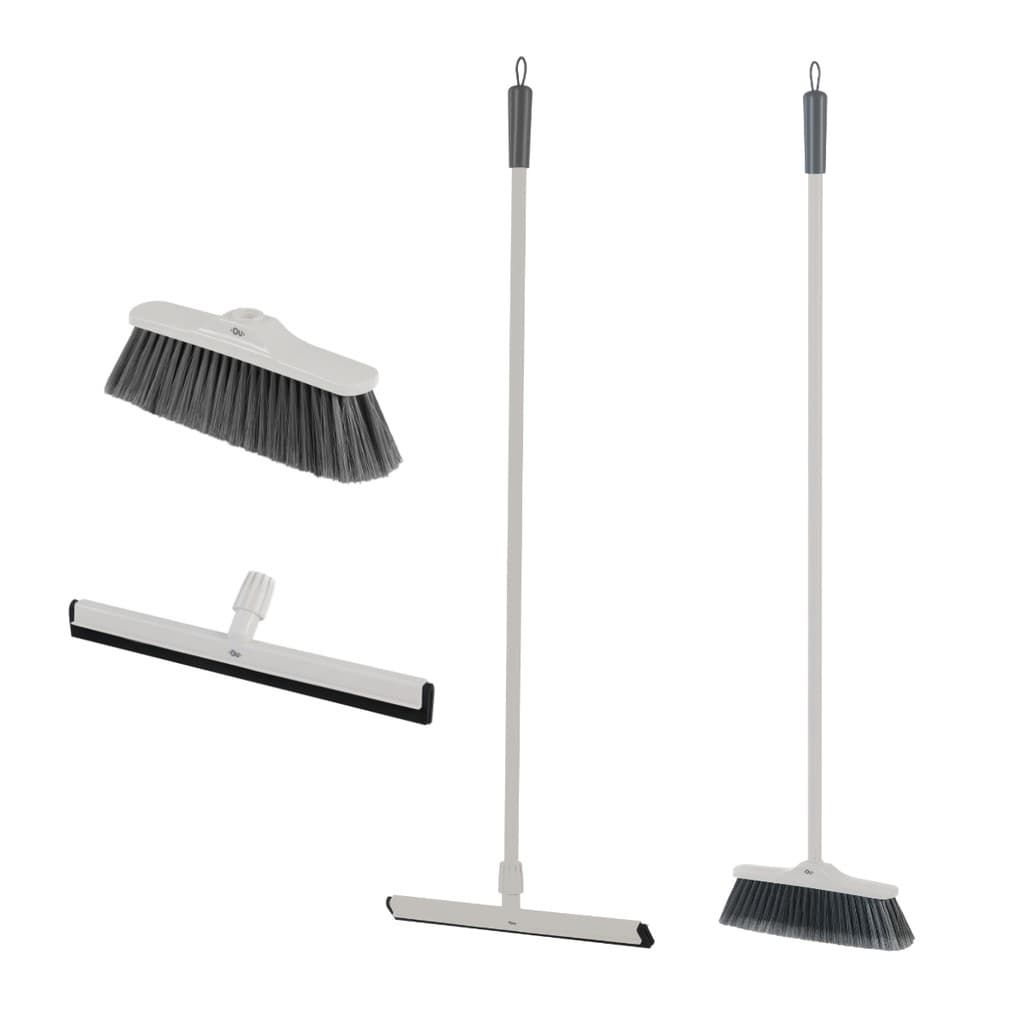 Kit Vassoura e Rodo Multiuso para Limpeza Casa e Lavanderia OU Linha Flow – Bege