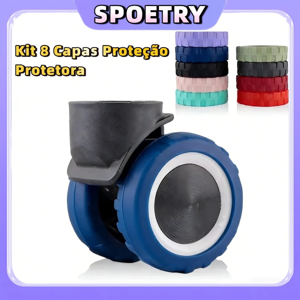 Kit 8 Capas Protetoras de Rodinhas de Mala Bagagem em Silicone – Reduz Ruído Protege Rodas