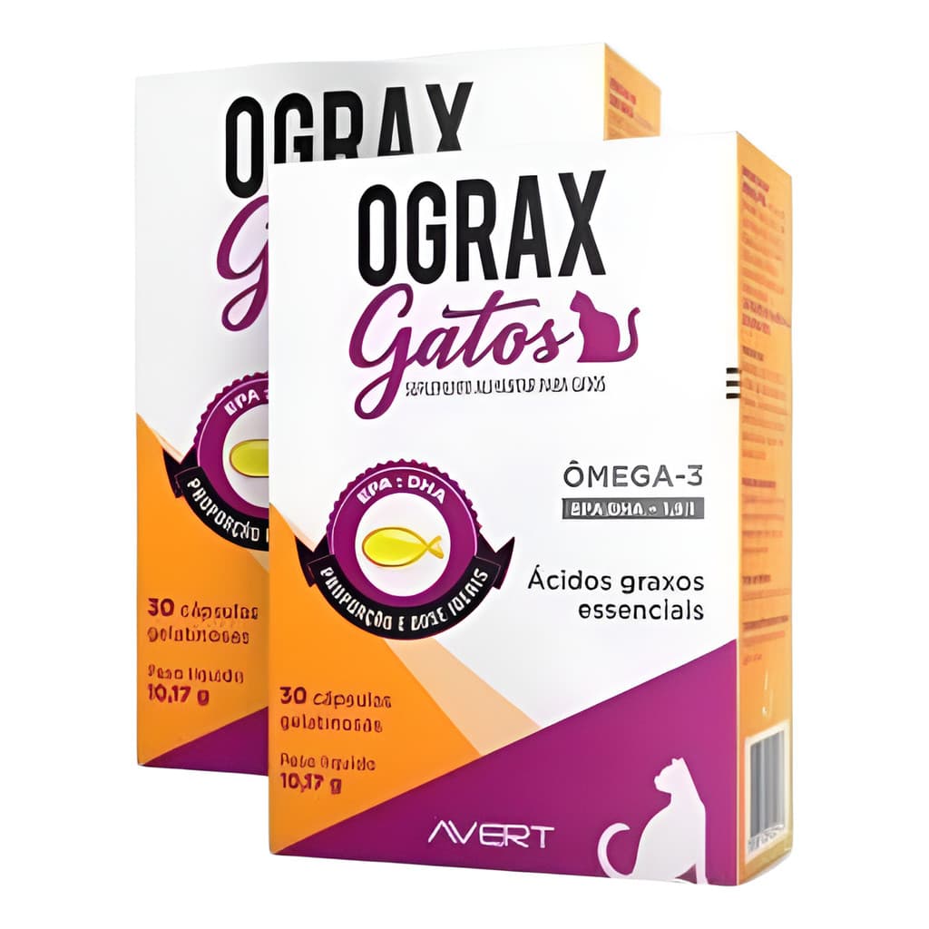 Kit 2 Ograx Omega 3 Gatos Suplemento Alimentar 60 Cápsulas EPA e DHA