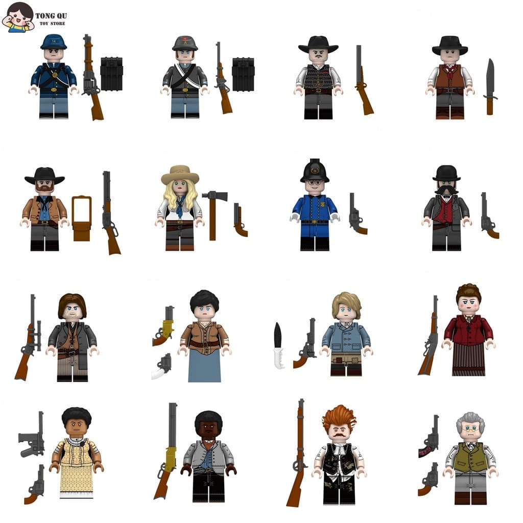 Boneca de ação presente de aniversário montado brinquedo americano ocidental decoração Cowboy blocos de construção