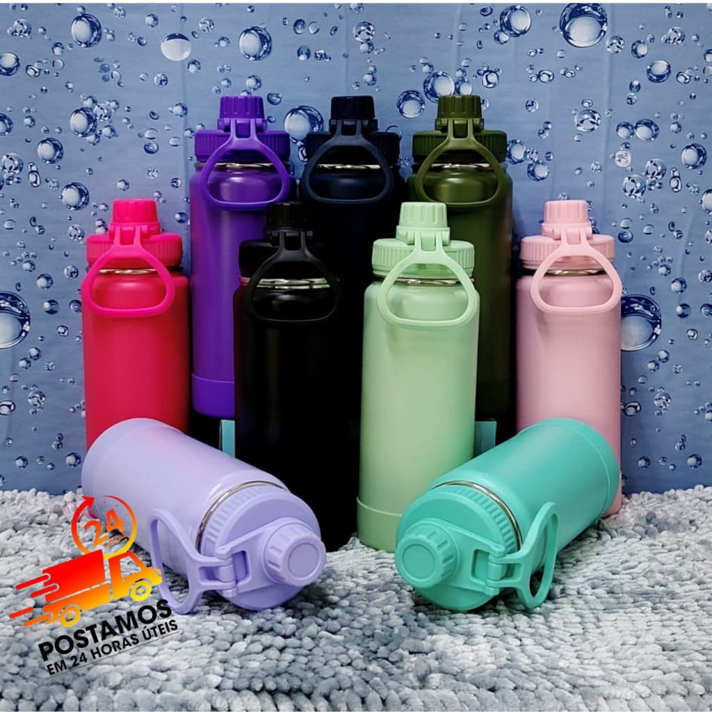 Garrafa Térmica Premium Aço Inoxidável SUS 304 Alça Dobrável -600ml/ 800ml