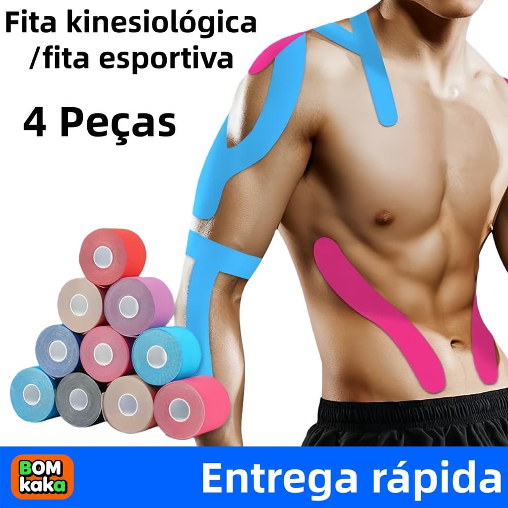 Kit 1/2/4 Bandagem Fita Kinesio Elástica 5cmx5m Tape Fisioterapia Adesiva Alivia a Dor Lesão Atleta