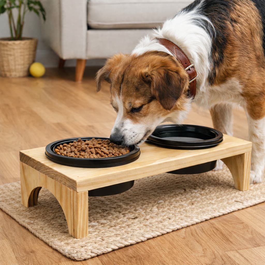 Comedouro Bebedouro Duplo Elevado Para Caes Cachorros E Gatos 400ML Tampas