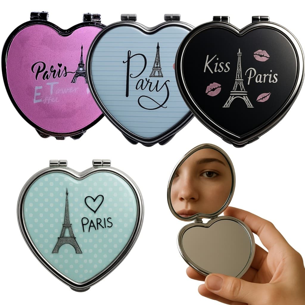 Espelho de Bolso Coração Modelo Paris Sortido kits de 1 a 4 Unidades