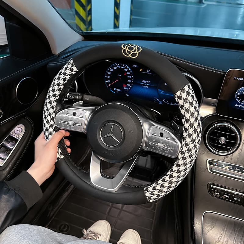 Capa de volante de carro quatro estações influenciador Universal Houndstooth verão guiador capa absorvente de suor antid