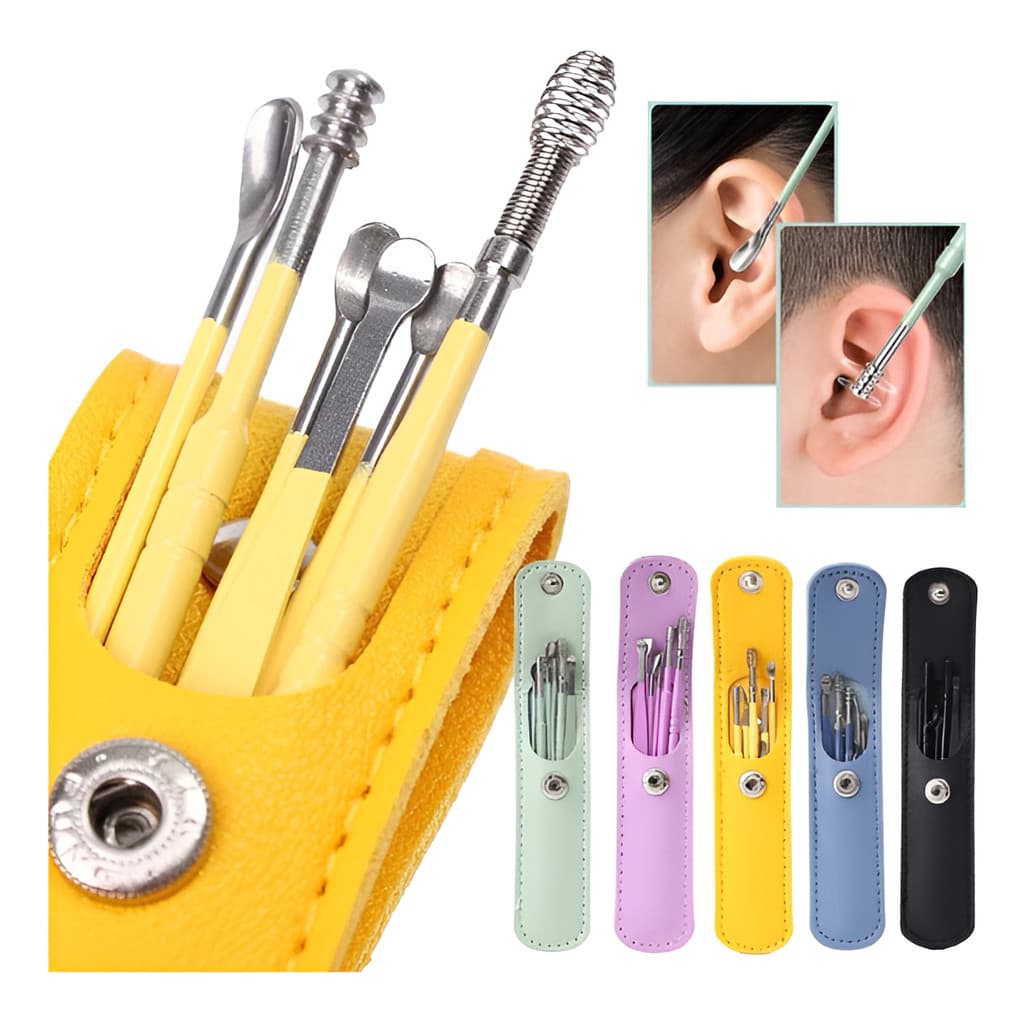 Kit 6 Peças Limpador De Orelha De Aço Inoxidável Remove Cera