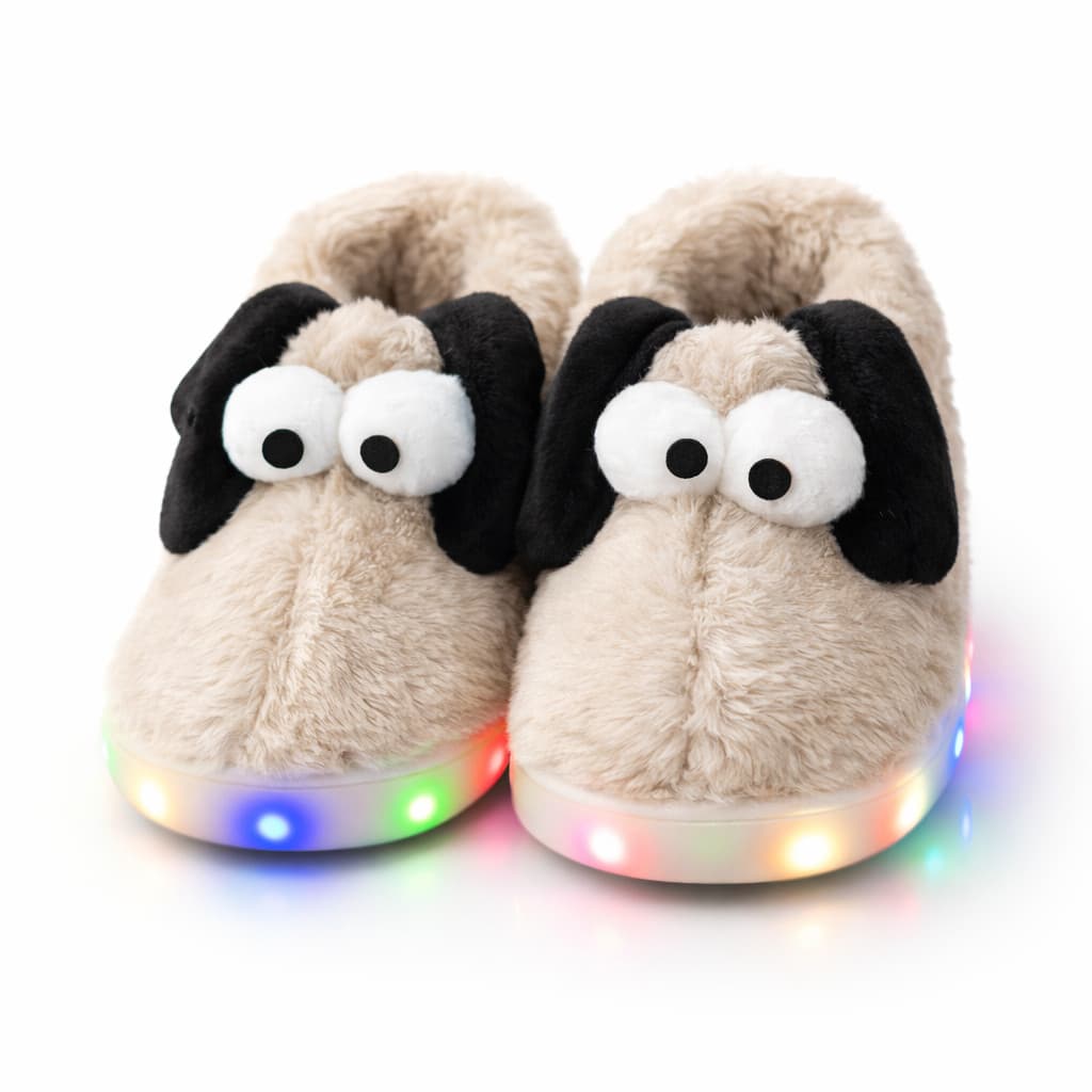 Pantufa Infantil Cachorrinho LED Fechada Antiderrapante Peluciada Chinelo Quentinho SF-22