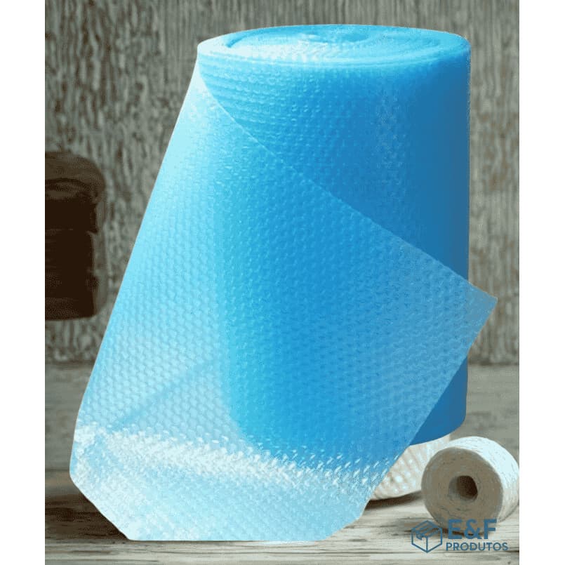 Bobina Plástico Bolha Azul 30cm x 100m 35 Micras Reforçada Kit para Embalagem Proteção e Envio