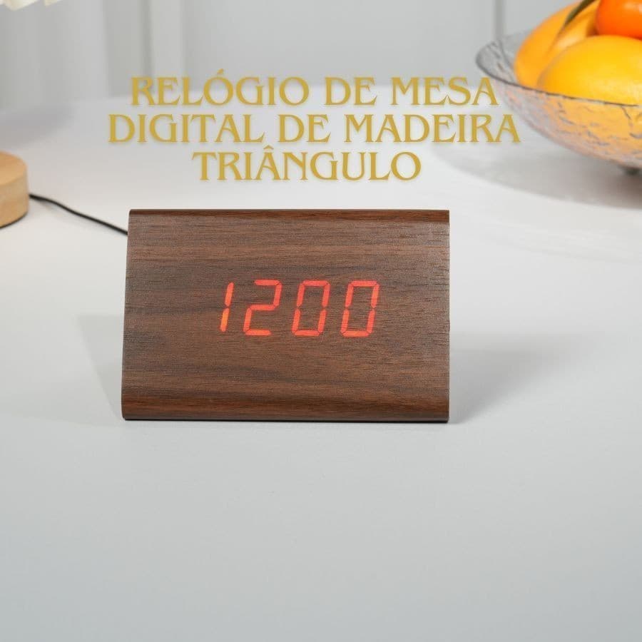 Despertador Digital Elétrico Led Vermelho de Madeira Triângulo Mesa