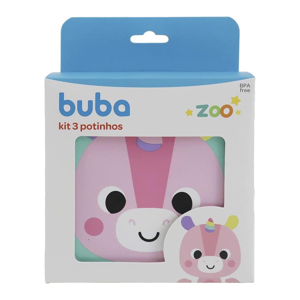 Kit 3 Potes Lancheira Infantil Buba Bubazoo Unicórnio