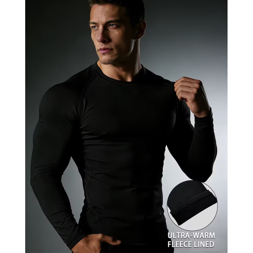 Camisa Térmica Masculina Outono e Inverno com Forro de Lã Base Blusa de Manga Comprida Peluciada