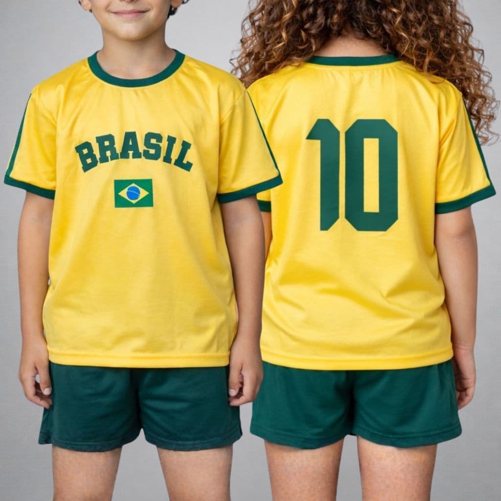 Camisa do brasil em dryfit estampada camiseta poliéster tamanho 02 ao 14