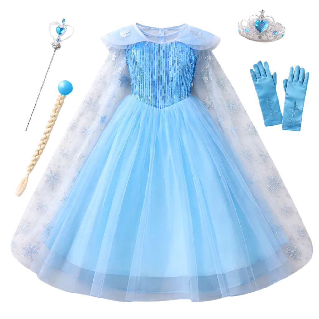 Fantasia Infantil Vestido Elsa Frozen Luxo Com Capa E Acessórios