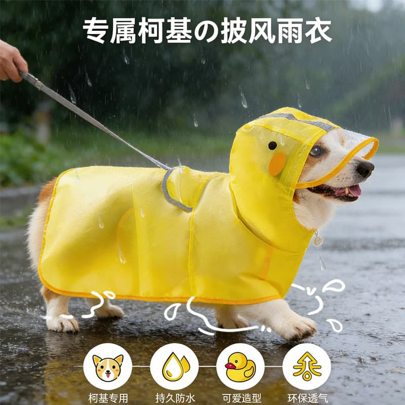 Capa de chuva em formato de pato para animais de estimação, à prova d'água para uso externo em dias chuvosos.