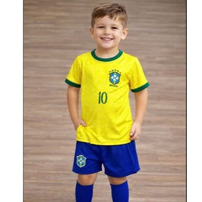 -Kit Infantil Brasil Nº10 – Conjunto Camisa + Shorts Futebol OUTLET