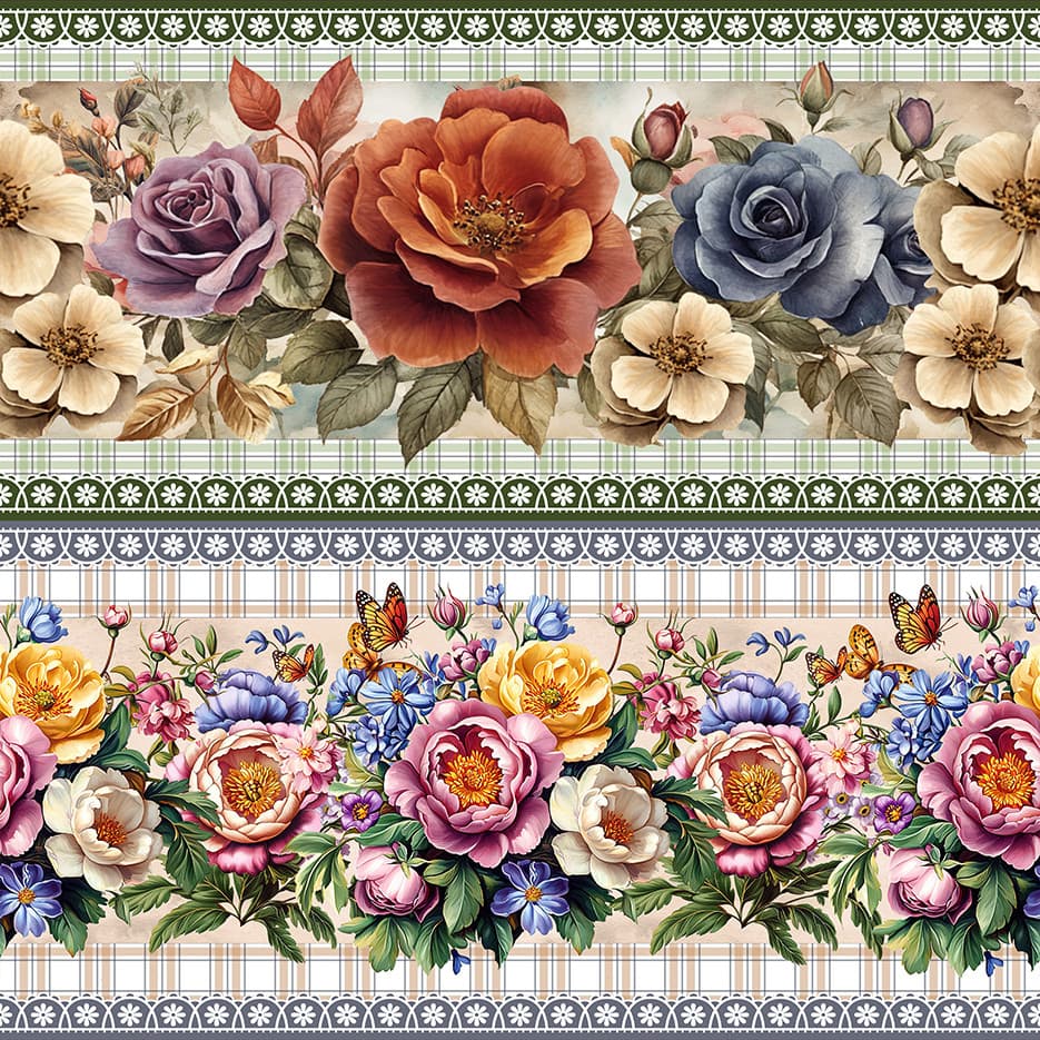 Tricoline Digital Barrado Essência Floral, 55cm x 1,50mt