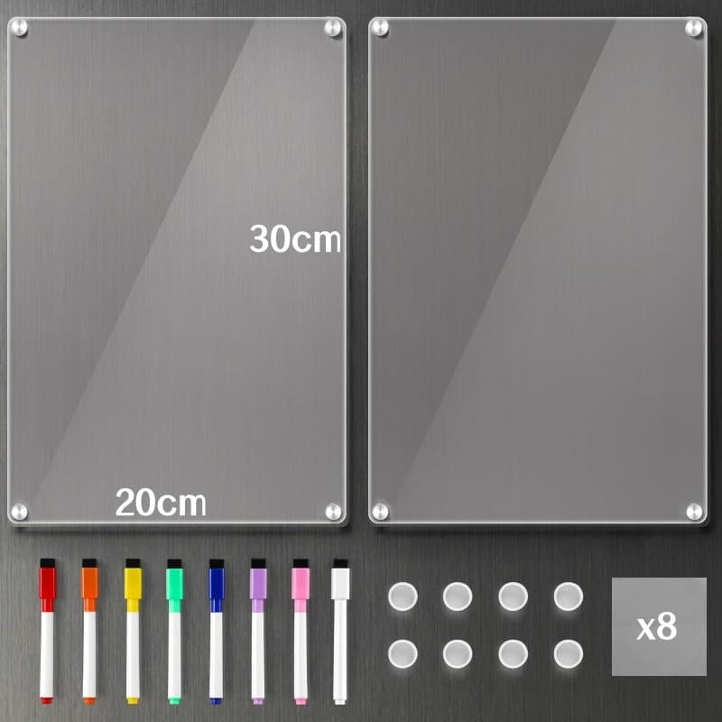 2pcs Lousa para anotações geladeira acrilico transparente + 8 caneta escreve e apaga