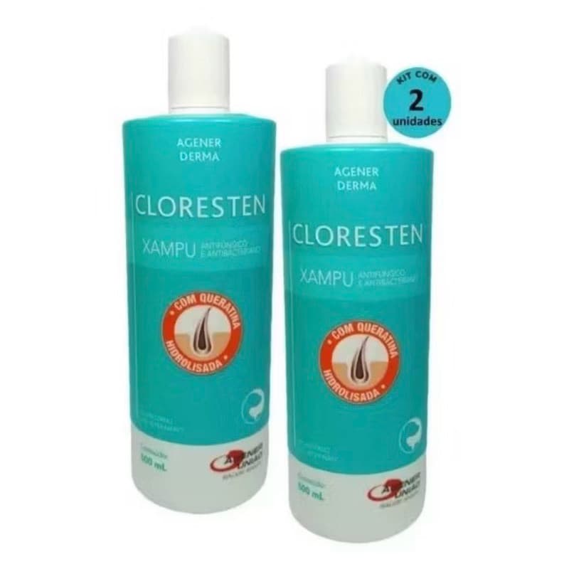 SHP  Shampoo 2 kit Cloresten 500ml Antialérgico Antibacteriano Antifúngico Agener Dr Clean Pet Gato Cachorro