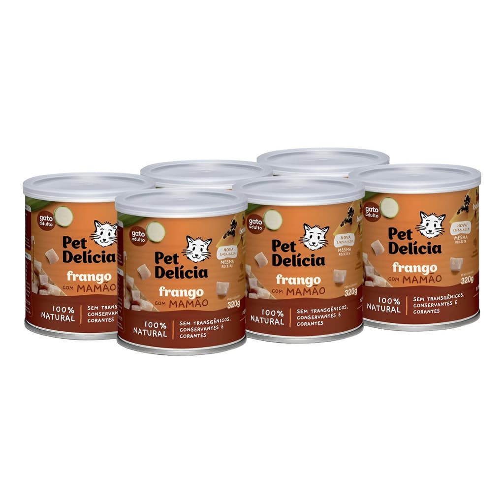 kit c/6 ALIMENTO ÚMIDO PET DELÍCIA FRANGO COM MAMAO 320G GATOS