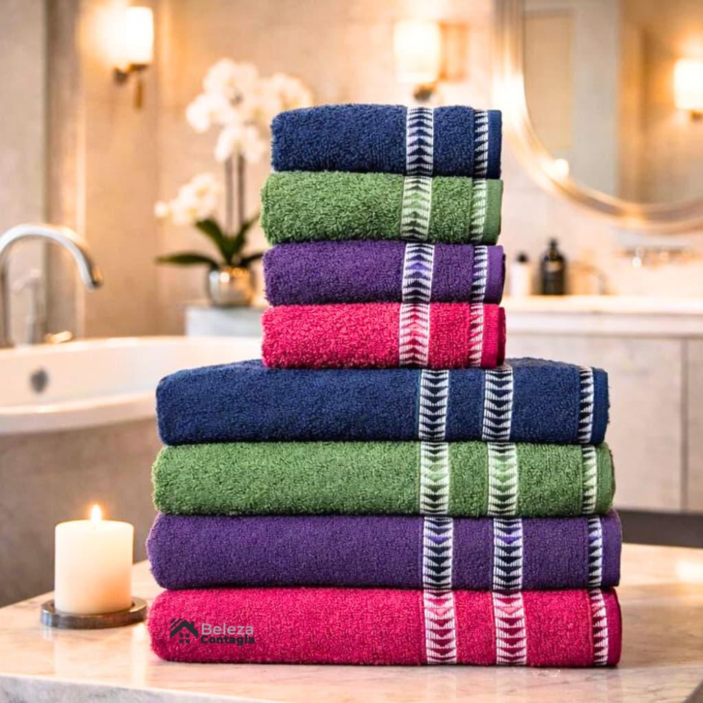 Jogo Toalhas de Banho 8 Peças Grande 4 Banho+ 4 Rosto Alta Absorção 100% Algodão