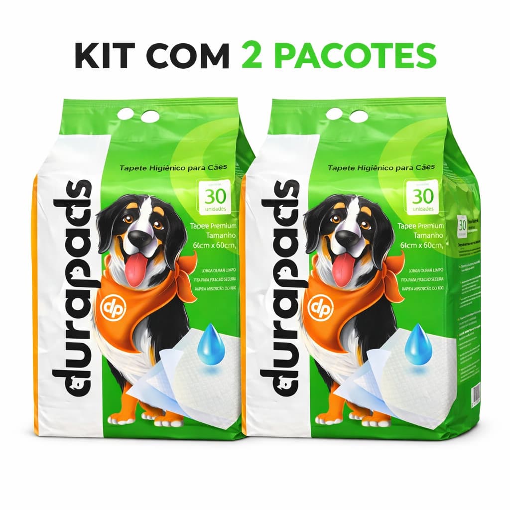 Kit 2 Tapete Higiênico Para Cães Durapads Pet 30UN 60x60cm Total 60 Unidades Para Cães Alta Absorção
