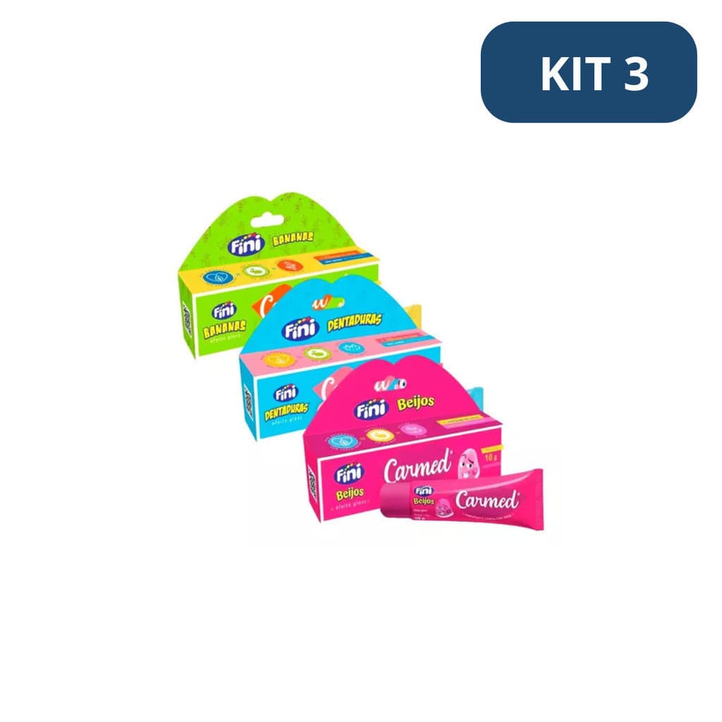 Kit 3 Hidratante Labial Carmed Fini Beijos Dentadura e Banana