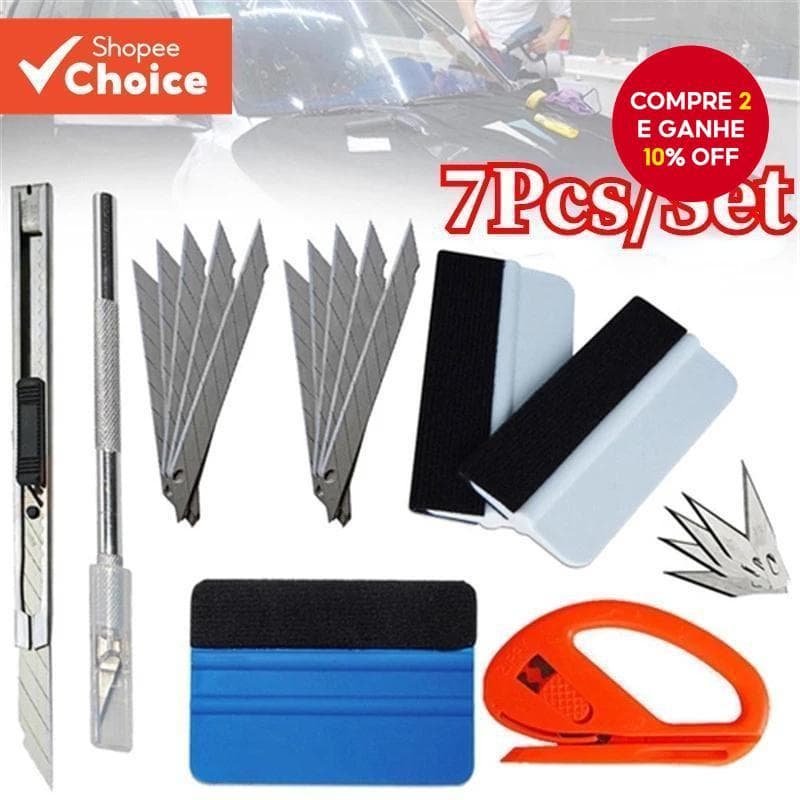 7 Pçs/Set Conjunto De Ferramentas Envoltório Vinil Do Carro Cortador Filme Espremendo Raspador Fibra Carbono Embrulho Fe