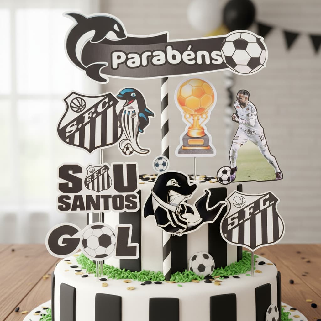 Topo De Bolo Time Futebol Santos Parabéns S.f.c Aniversário