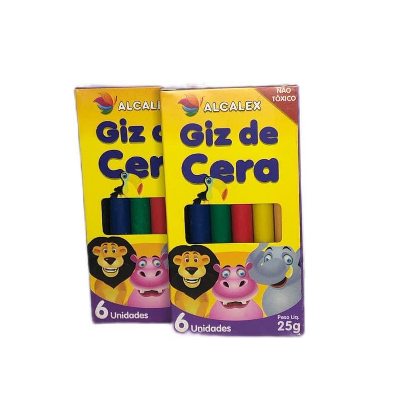 KIT 5 CAIXAS DE GIZ DE CERA MATERIAL ESCOLAR LEMBRANCINHA 6 UNIDADES ALCALEX25g