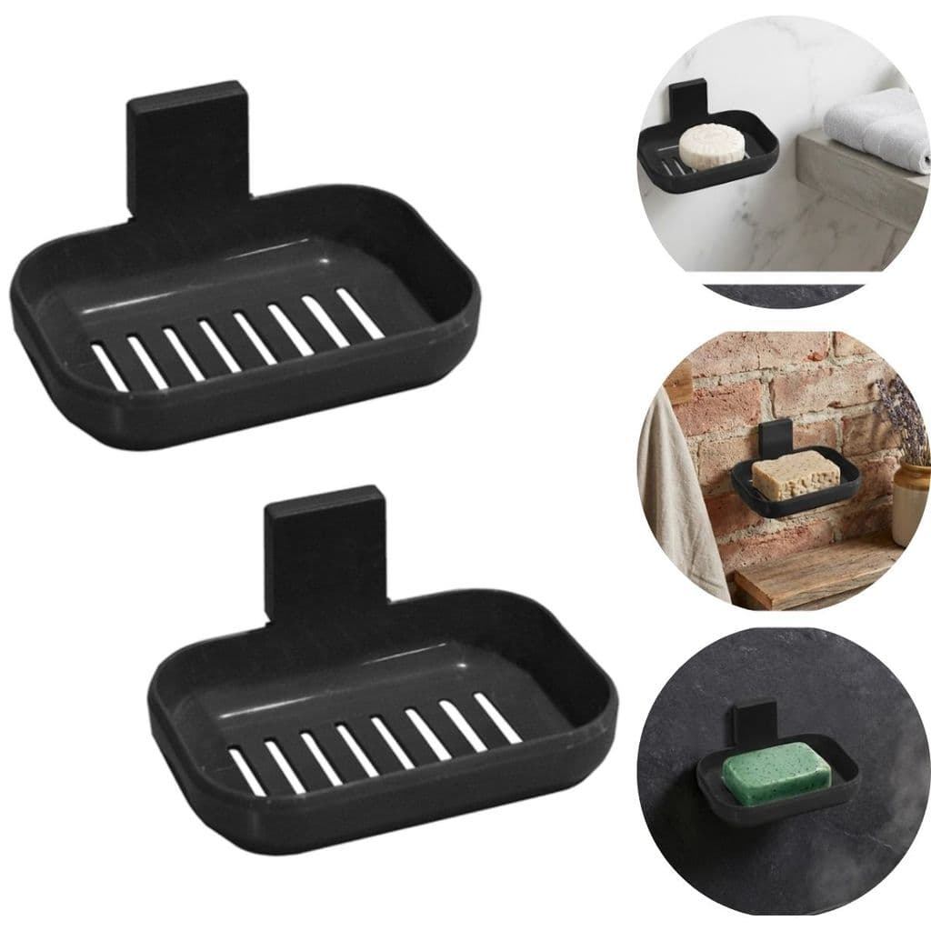 Kit 2 Saboneteira Com Suporte de fixação Adesivo Para Parede Preto Arqplast