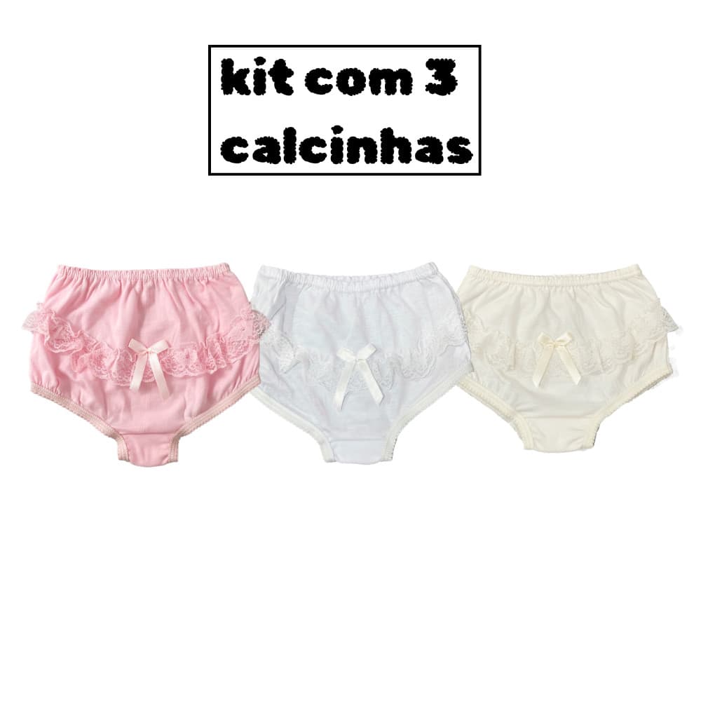 Calcinha Bunda Rica Com Renda E Laço Kit Com 3 Peças 1087